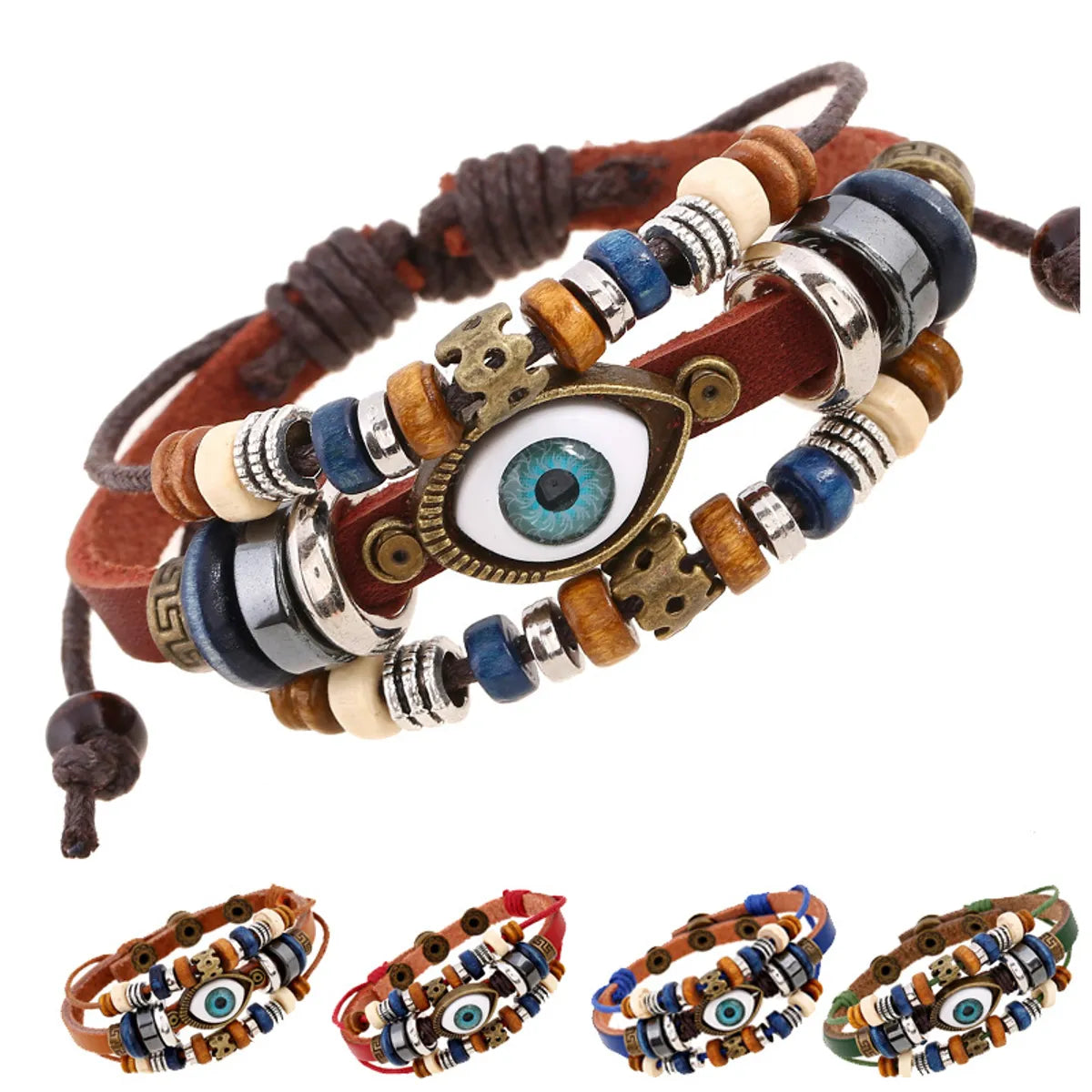 delicate bracelets for women-Retro Eye Pu Leather Beaded Resin Men's Bracelets