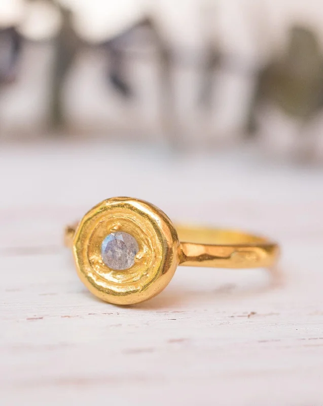 white gold rings for women-Rainbow Labradorite Ring ~  14k Gold Plated over Sterling Silver -MR123A