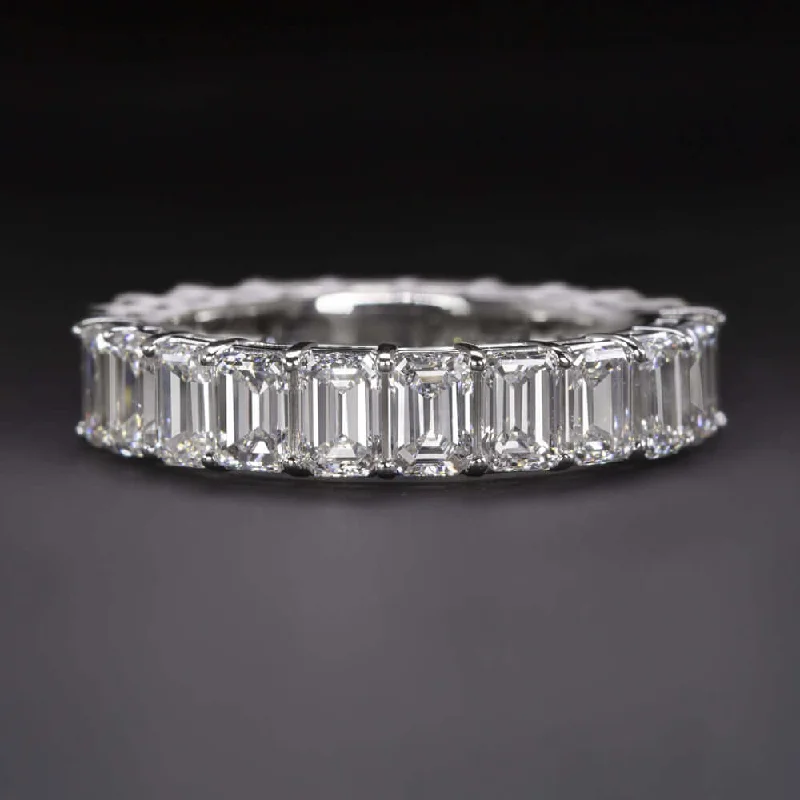 eternity engagement rings for women-4.8ct EMERALD CUT LAB CREATED DIAMOND WEDDING BAND FULL ETERNITY RING BAGUETTE