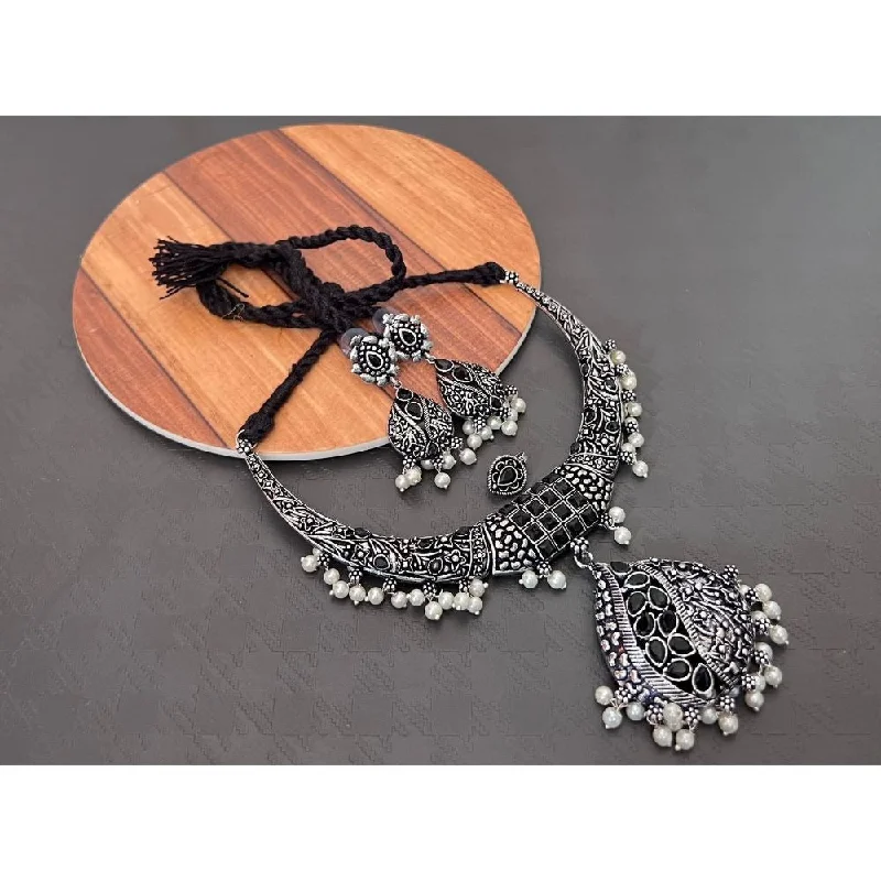 diamond pendants for women-Akruti Collection Oxidised Plated Necklace Set