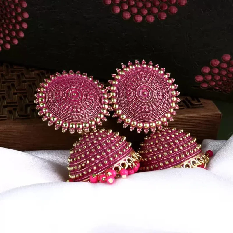 personalized name earrings for women-Subhag Alankar Pink Attractive Kundan Jhumki earrings ideal for festive wear