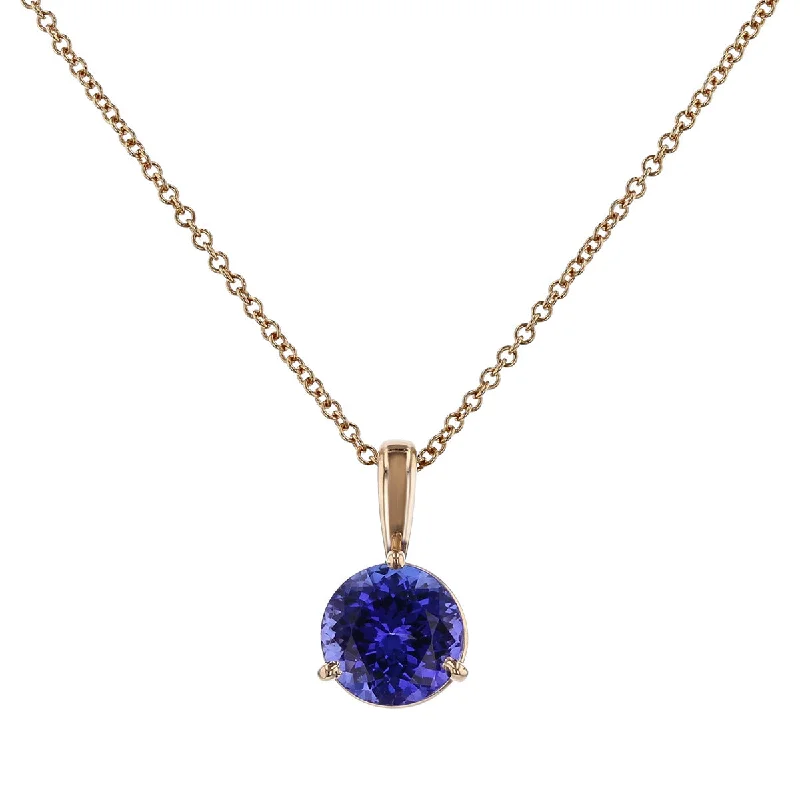 boho chic necklaces for women-14K Rose Gold Blue Tanzanite Pendant Necklace