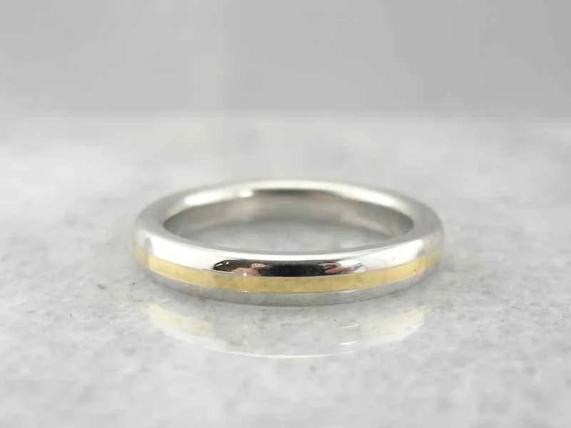 square engagement rings for women-Simple Platinum and 18K Yellow Gold Mixed Metals Wedding Band