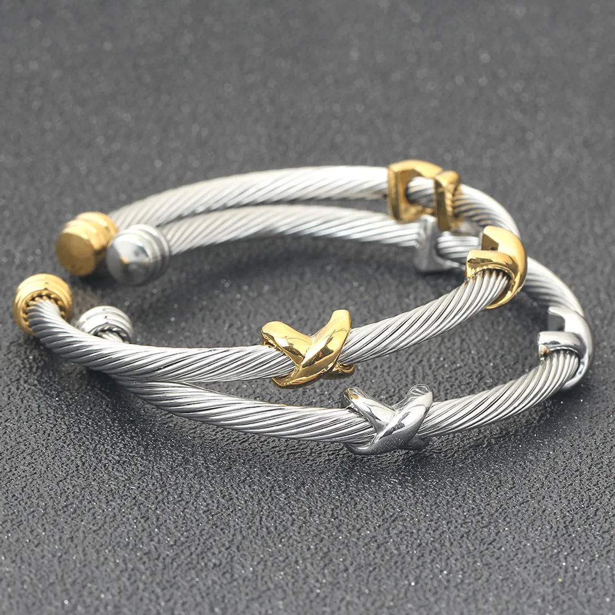 tribal bracelets for women-Hip-hop Retro Color Block Titanium Steel Polishing Bangle