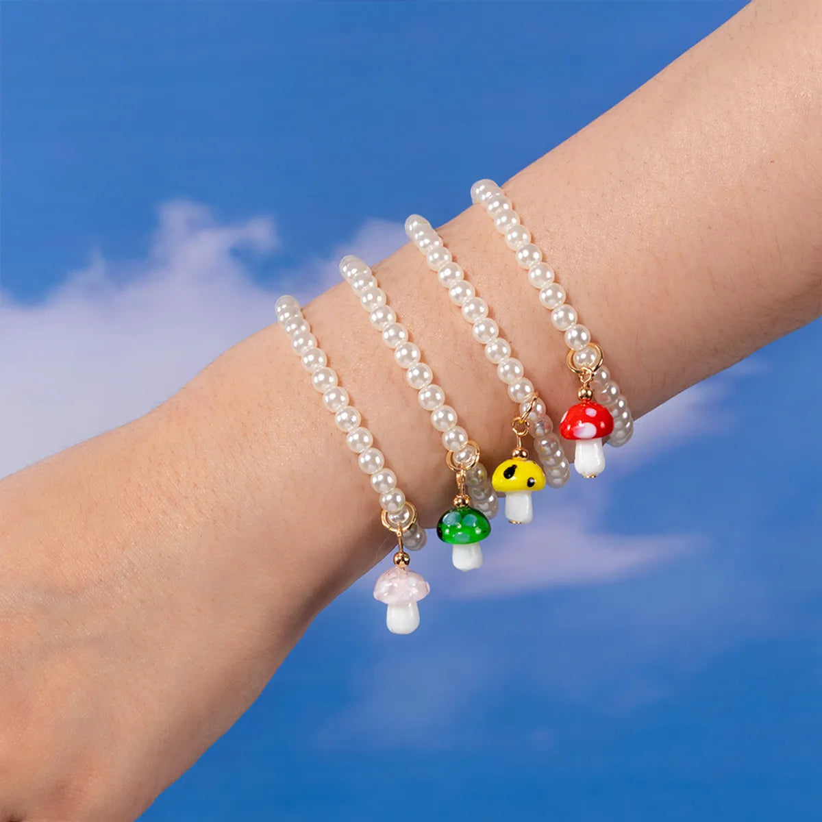 luxury bangle bracelets for women-Fashion Cute Colorful Mushroom Pearl Beaded Bracelet Women