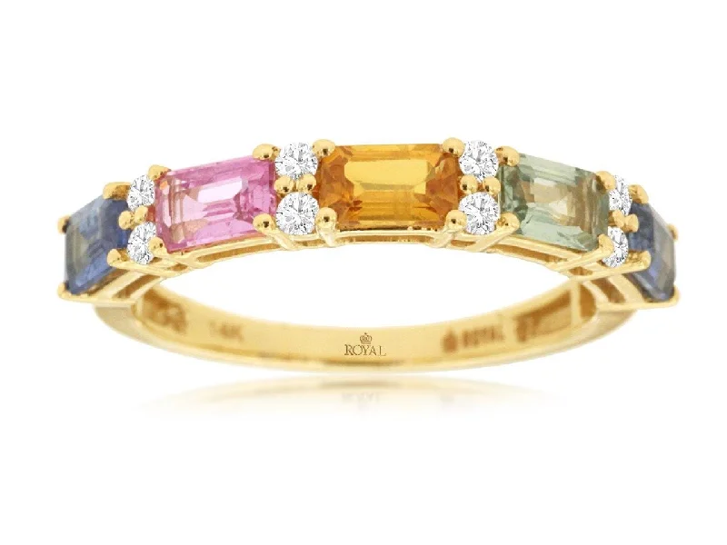 geometric rings for women-14K Yellow Gold Mixed Sapphire Ring