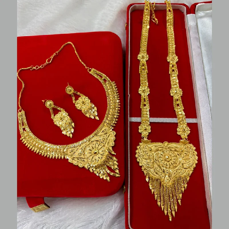 custom necklaces for women-Pari Art Jewellery Forming Gold Double Necklace Set