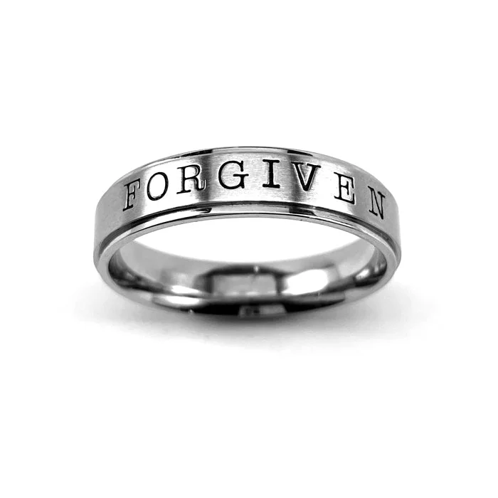 classic rings for women-Forgiven Hand Stamped Stainless Steel Band Ring