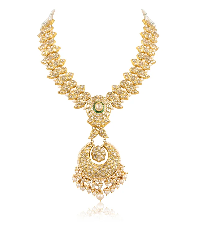 gold chain necklaces for women-Dhanvi Polki Long Necklace