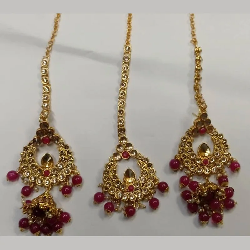 bohemian earrings for women-Pooja Bangles Kundan Stone & Beads Dangler Earrings With Maang Tikka