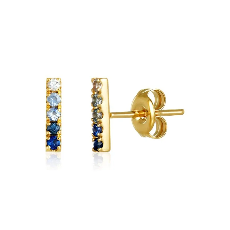 silver earrings for women-Sapphire Ombre Bar Stud