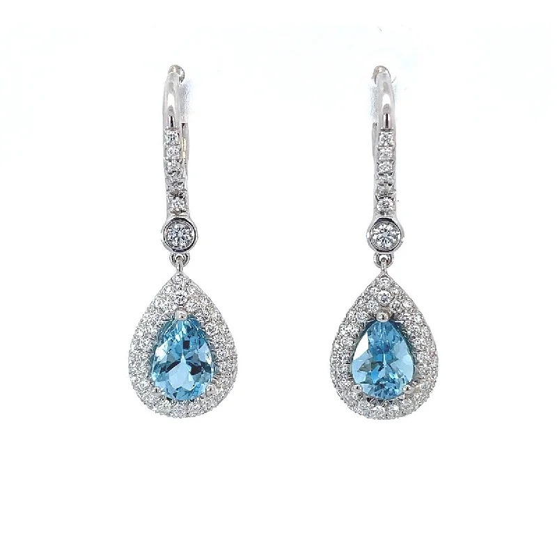 colorful gemstone earrings for women-Aquamarine Halo Drop Earrings