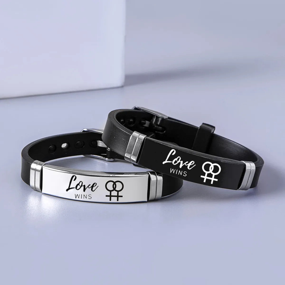 enamel bracelets for women-Romantic Simple Style Letter 304 Stainless Steel Silica Gel Plating Carving Silver Plated Men'S Bracelets