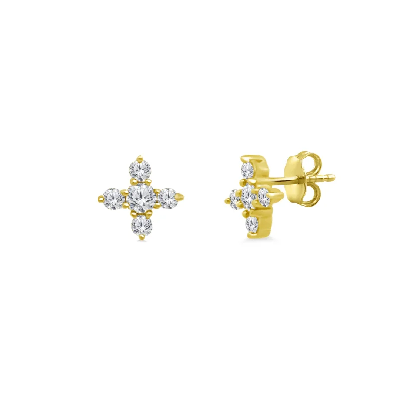 gemstone drop earrings for women-Diamond Square Cross Stud