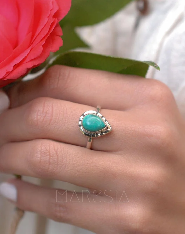 handmade gemstone rings for women-Turquoise Ring ~ Sterling Silver 925 ~MR008