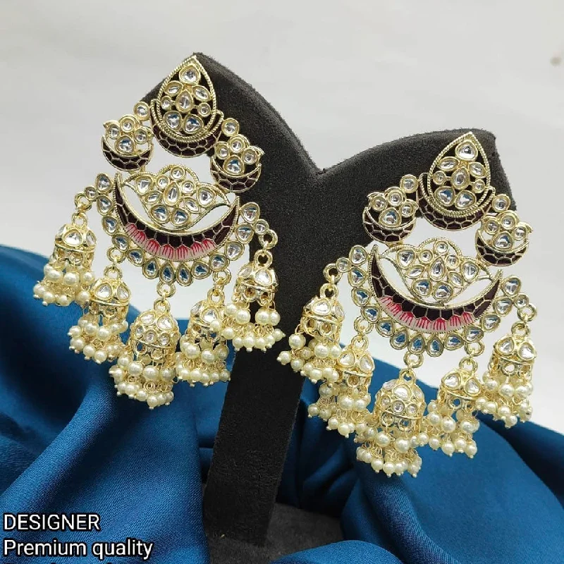 teardrop earrings for women-Lucentarts Jewellery Gold Plated Kundan & Meenakari Dangler Designer Earrings