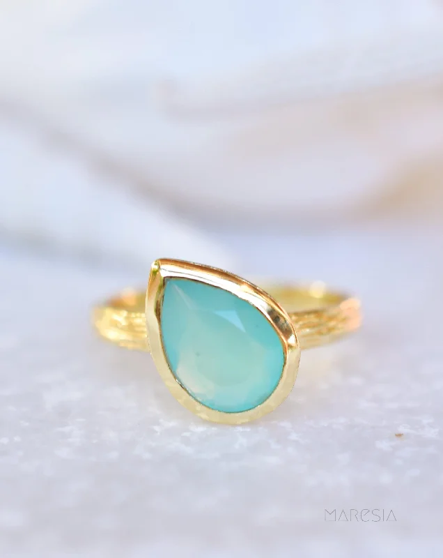 chic rings for women-Lica Aqua Chalcedony Gold Ring ~ 18k Gold Plated ~ SMR124