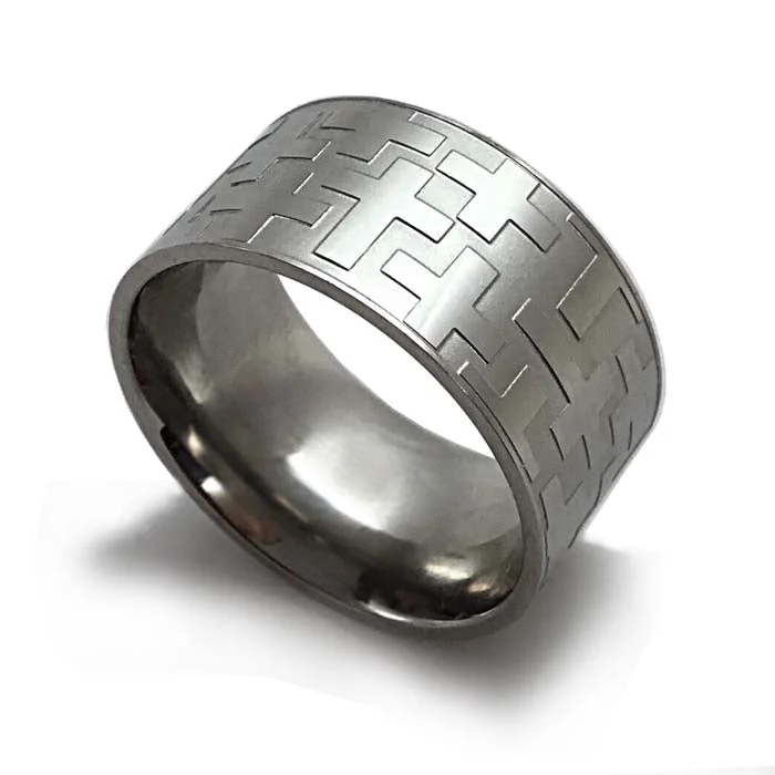 oversized rings for women-Cross Ring Mens Wide Band Ring