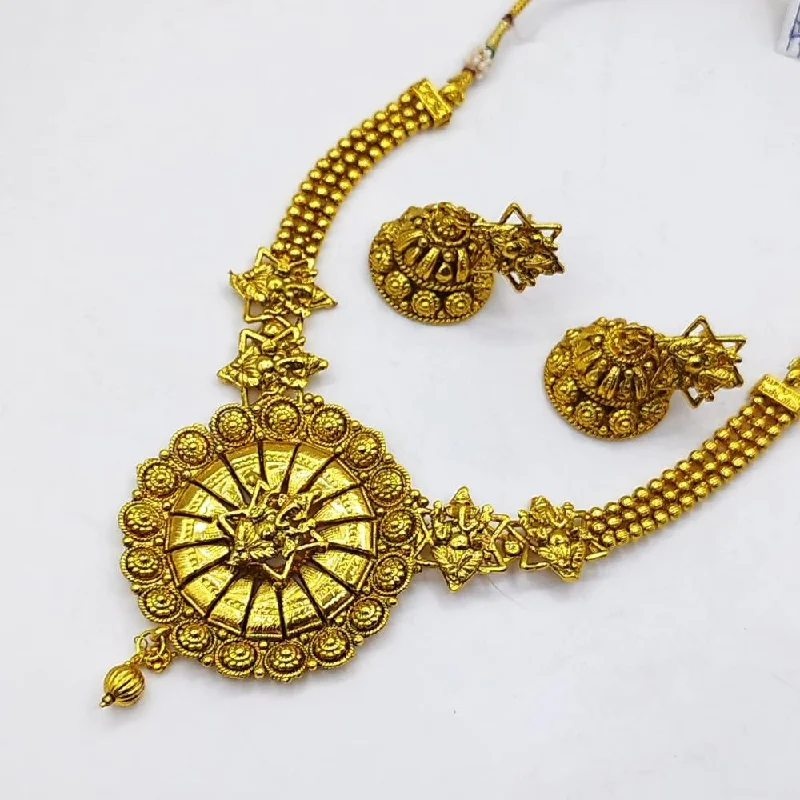 silver chain necklaces for women-Akruti Collection Gold Plated Temple Necklace Set