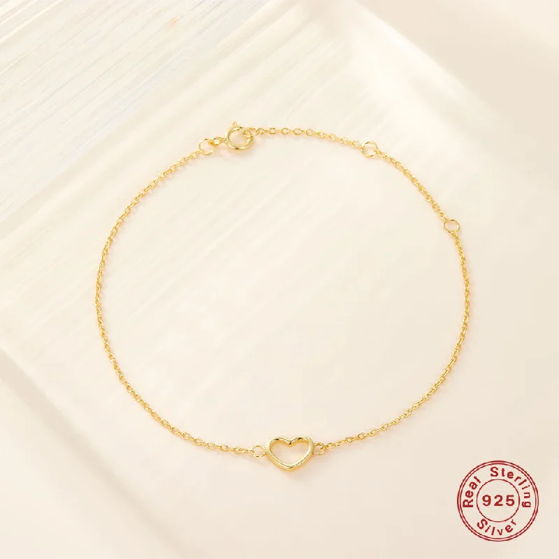 silver charm bracelets for women-Simple Style Commute Heart Shape Sterling Silver Plating Hollow Out Inlay 18k Gold Plated White Gold Plated Bracelets