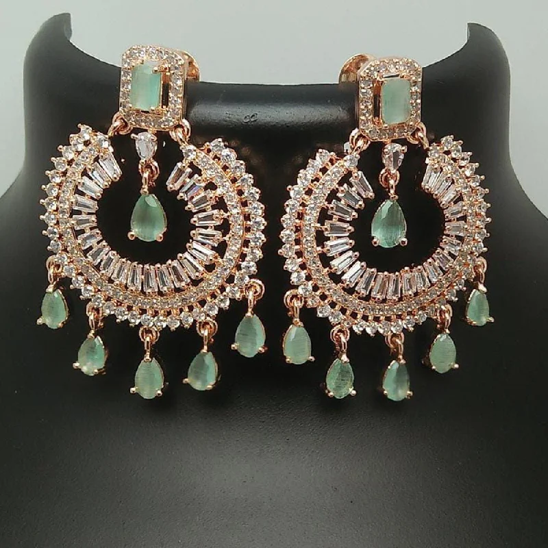 statement earrings for women-Pooja Bangles Rose Gold Plated Crystal Stone Dangler Earrings