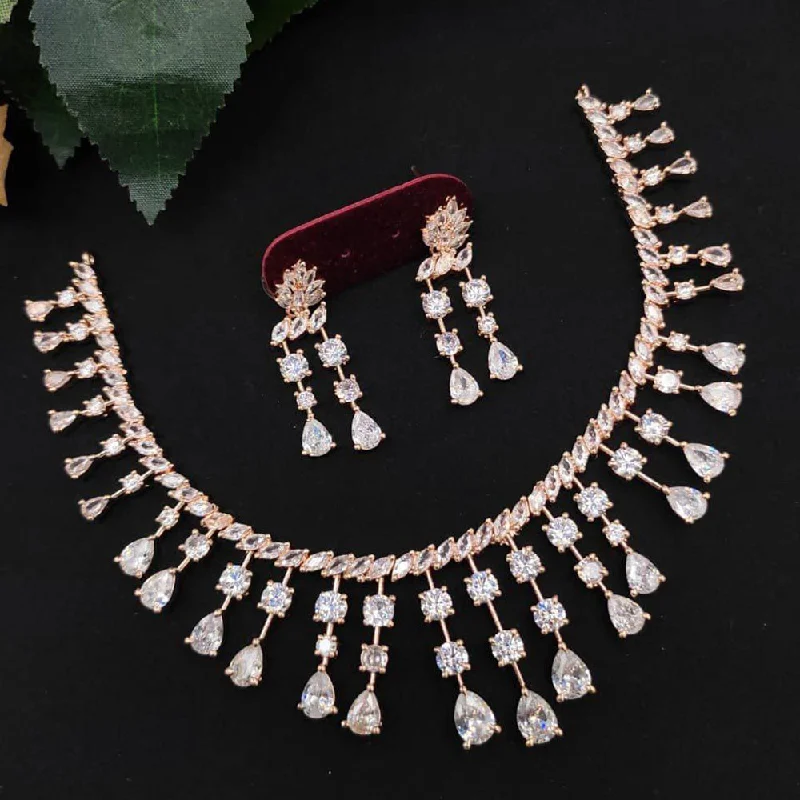 diamond necklaces for women-Manisha Jewellery Rose Gold Plated AD Necklace Set