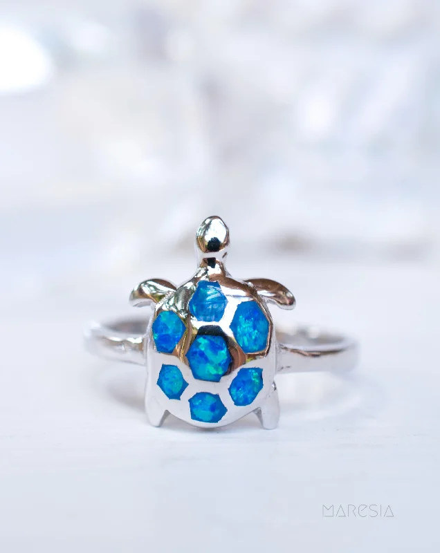 luxury wedding rings for women-Turtle Blue Opal Ring ~Sterling Silver 925~ SMR069