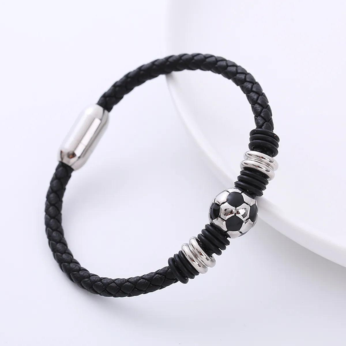 custom bracelets for women-Vintage Style Football Stainless Steel Woven Belt Metal Men'S Bracelets