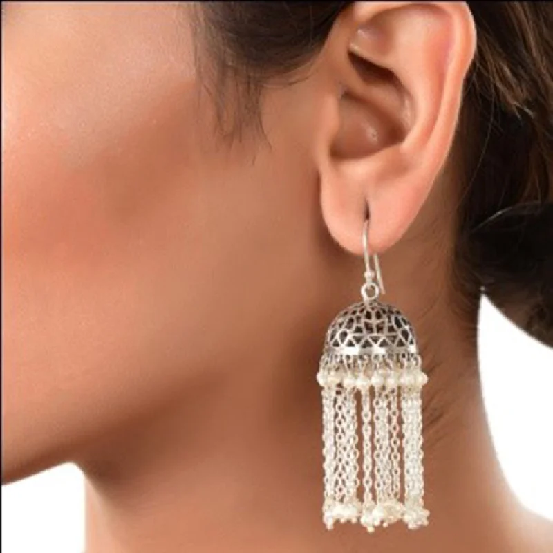 gemstone drop earrings for women-Silver Mountain 925 Sterling Silver Jhumki Earrings