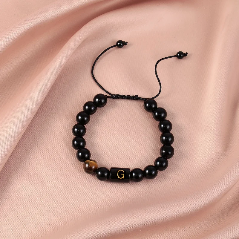 Obsidian Letter G Braided Rope Bracelet