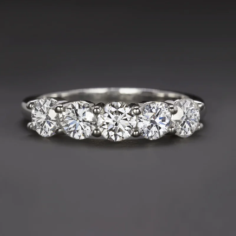 vintage halo engagement rings for women-1.55ct VERY GOOD CUT DIAMOND 5 STONE WEDDING BAND STACKING RING WHITE GOLD 1.5ct