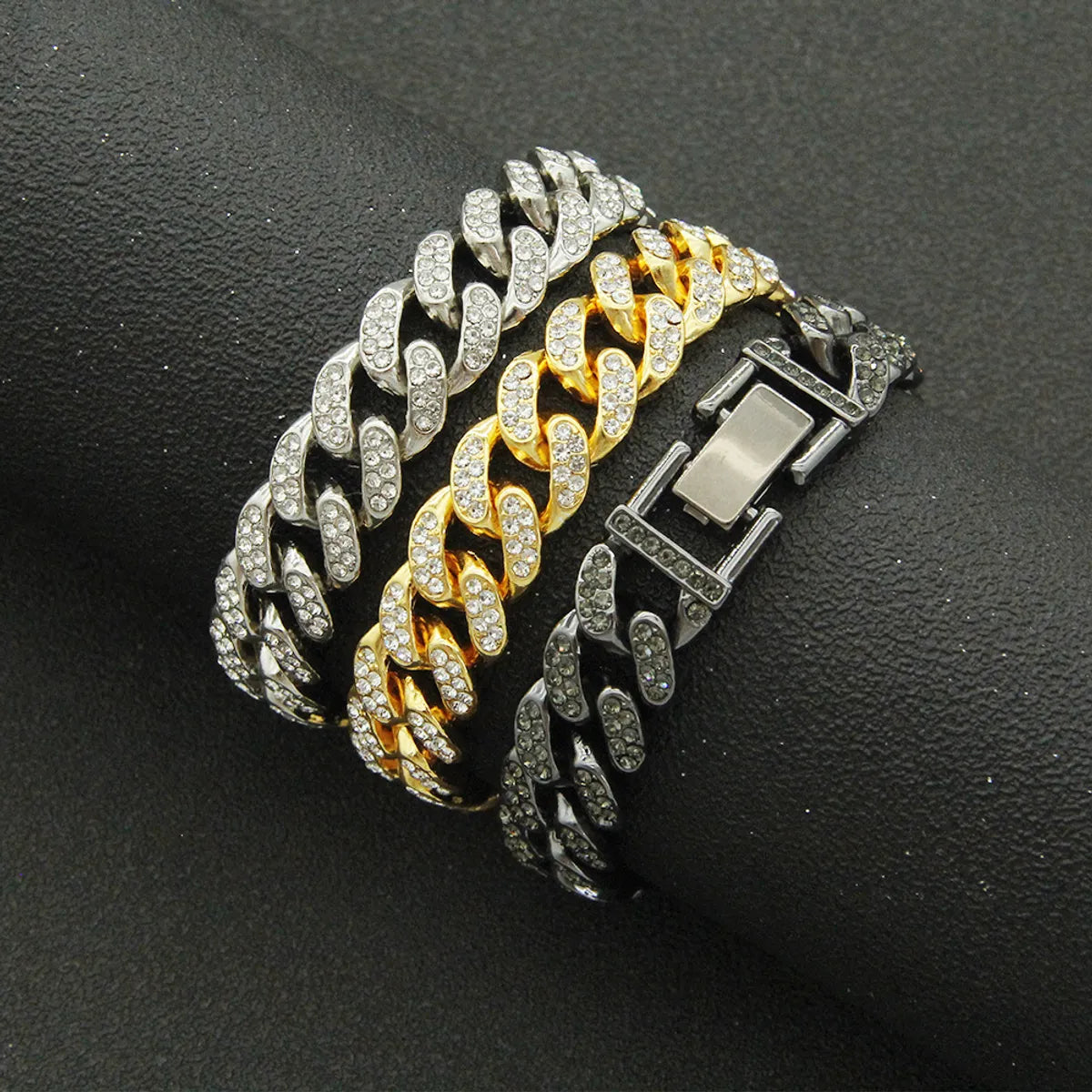 rubber bracelets for women-Fashion Solid Color Alloy Inlay Rhinestones Men's Bracelets 1 Piece