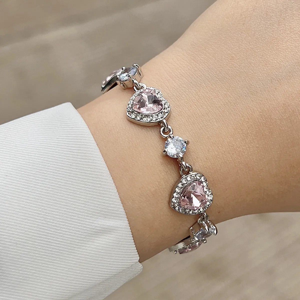 silver chain bracelets for women-Ins Style Sweet Heart Shape Alloy Plating Inlay Zircon Women's Bracelets