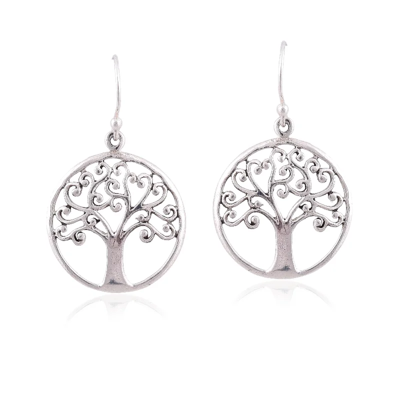 large hoop earrings for women-Silver Mountain Sterling Silver Tree of Life earring