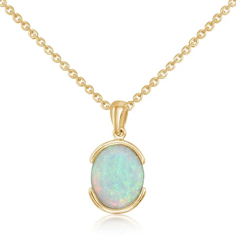 infinity necklaces for women-14K Yellow Gold Cabochon Australian Opal Necklace