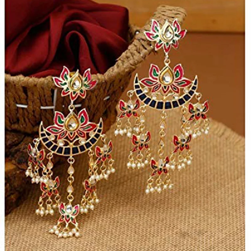 gold earrings for women-EtnicoWomen's Contemporary Metal Gold Plated and Zinc Alloy Pearl Chand Bali Earrings (E2853)