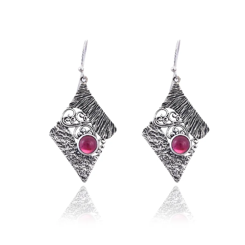 butterfly earrings for women-Silver Mountain 925 Silver Garnet Earring