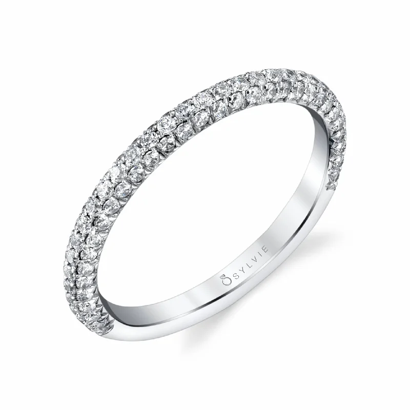 princess cut diamond engagement rings for women-Sylvie Wedding Band With Pave Diamonds BS1633