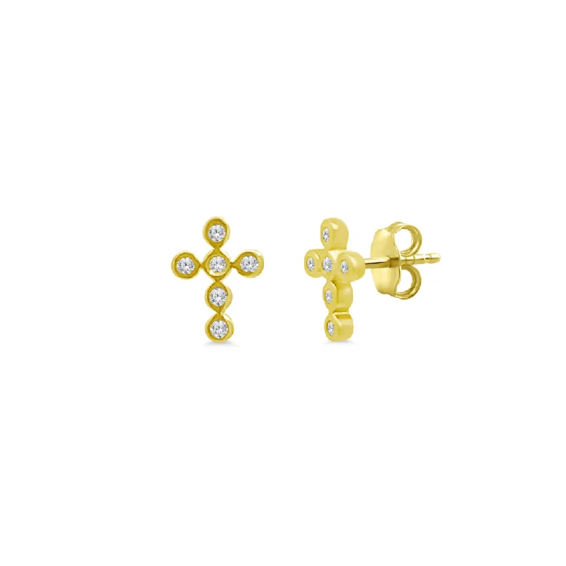 multi-layer earrings for women-Diamond Bezel Cross Studs