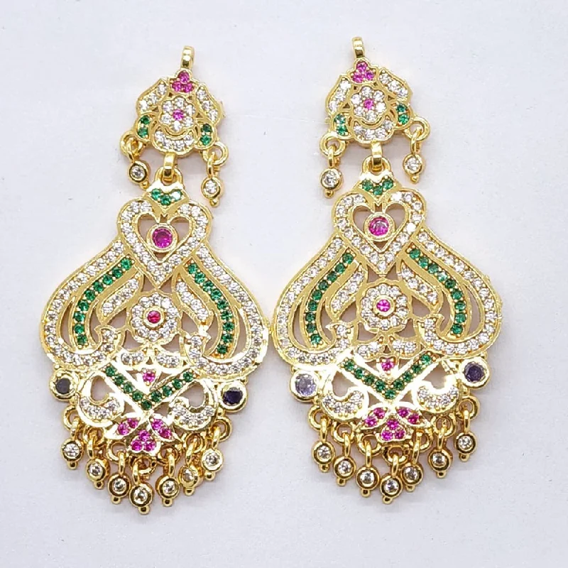 color-block earrings for women-Raiyaraj Gold Plated American Diamond Micro Plating Pack of 3 Dangler Designer Earrings