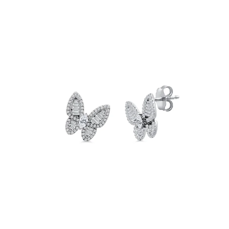 gold-plated earrings for women-Diamond Mosaic Butterfly Earrings