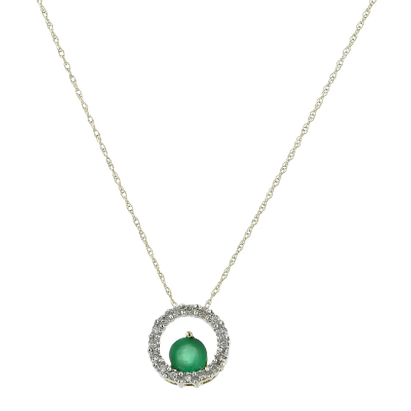 bar necklaces for women-14K Emerald and Diamond Halo Pendant Necklace