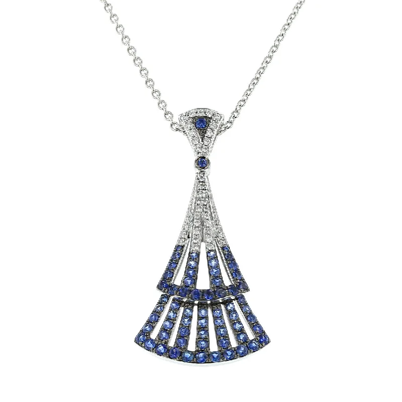 pendant necklaces for women-14K White Gold Sapphire and Diamond Necklace