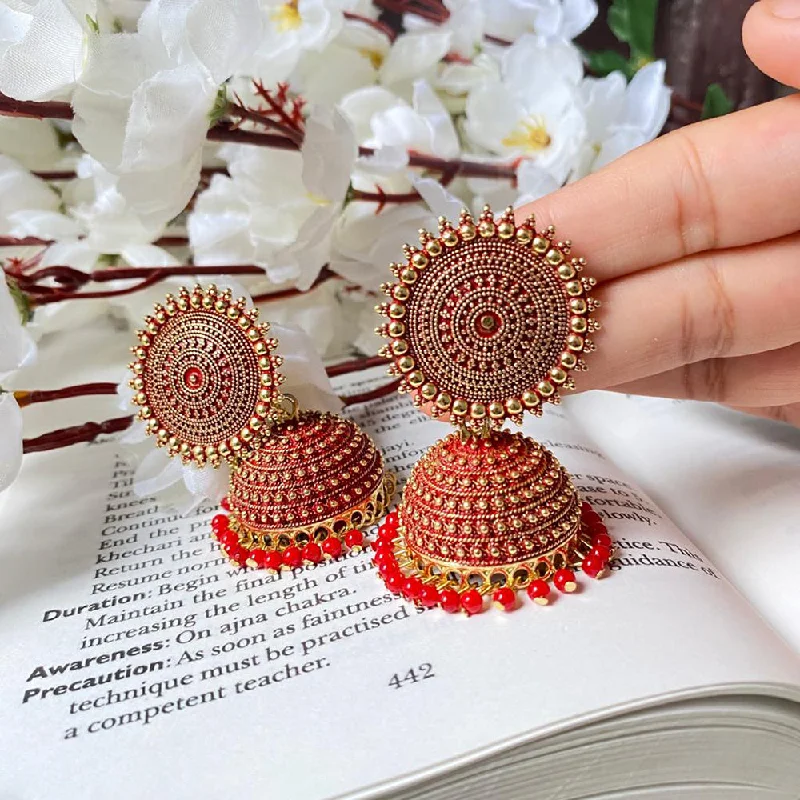 zirconia earrings for women-Subhag Alankar Red Attractive Kundan Jhumki earrings ideal for festive wear