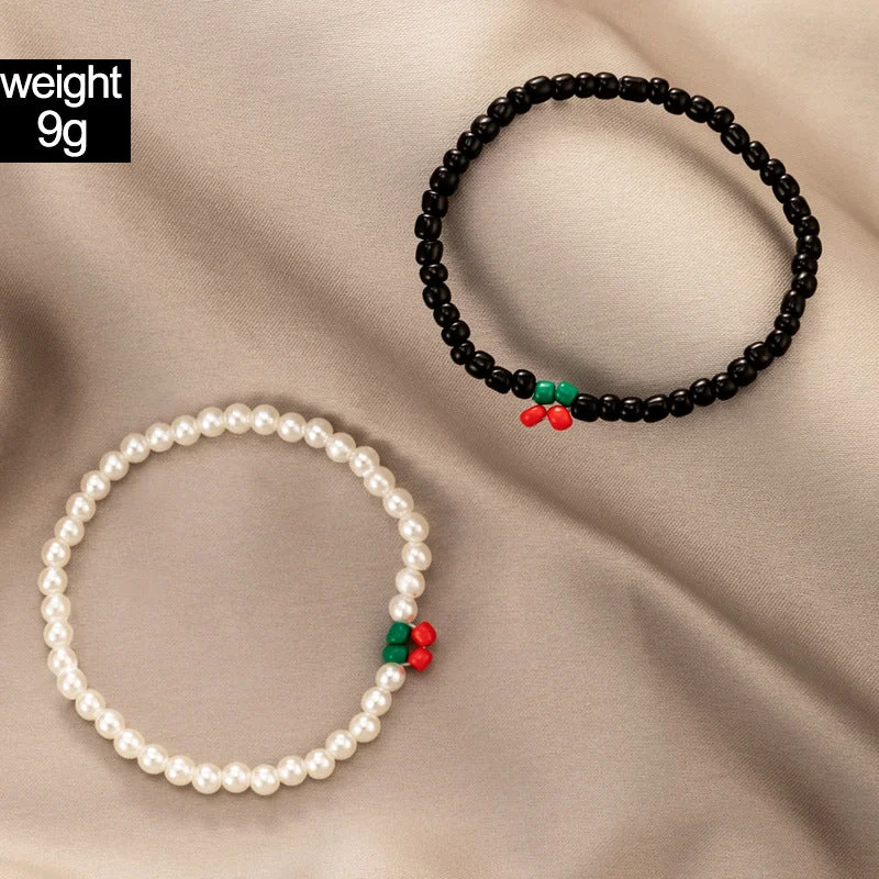 silver chain bracelets for women-Ethnic Style Pearl Color Beaded Cherry Couple Bracelet Set