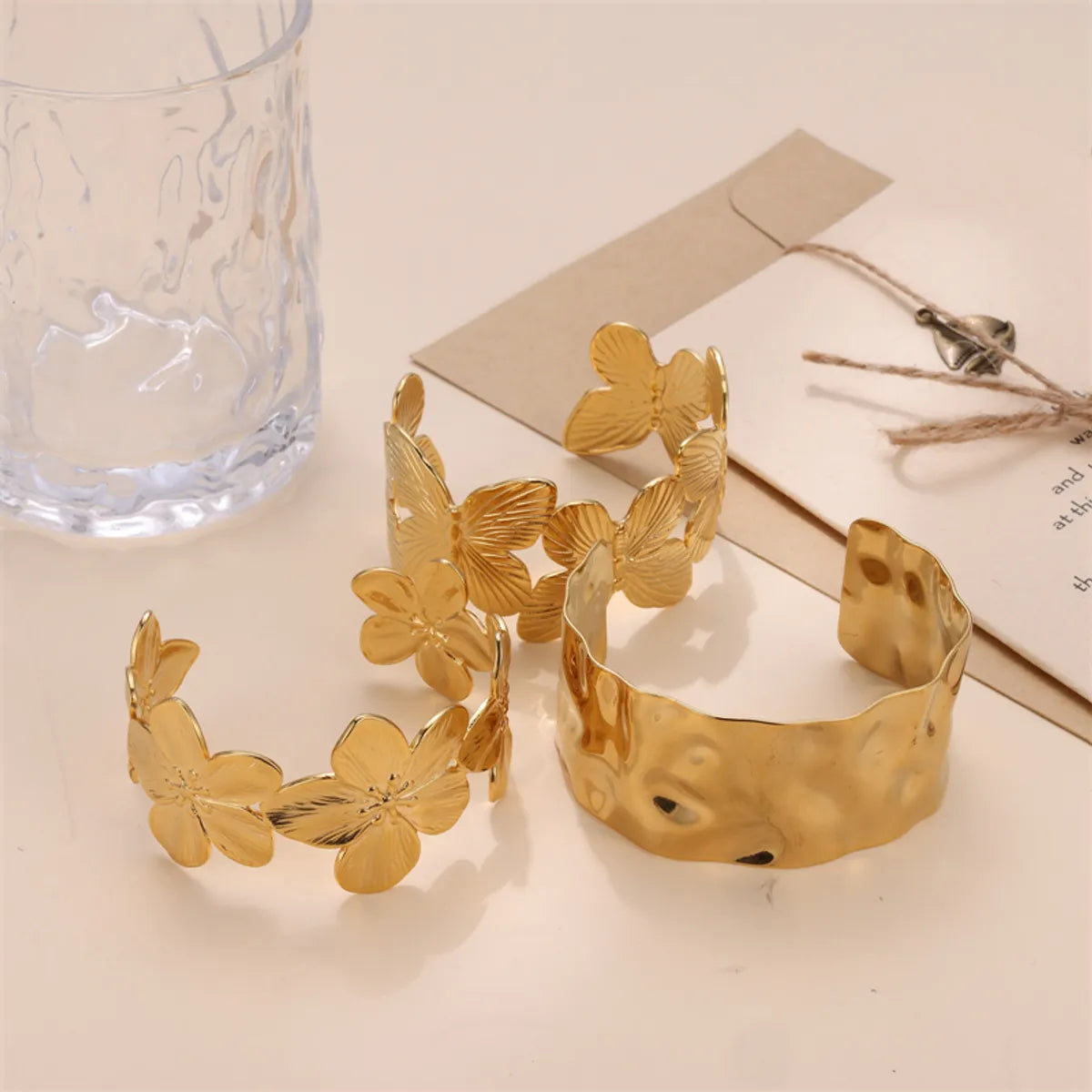 fashion bangles for women-Luxurious Flower Butterfly Stainless Steel Plating Bangle