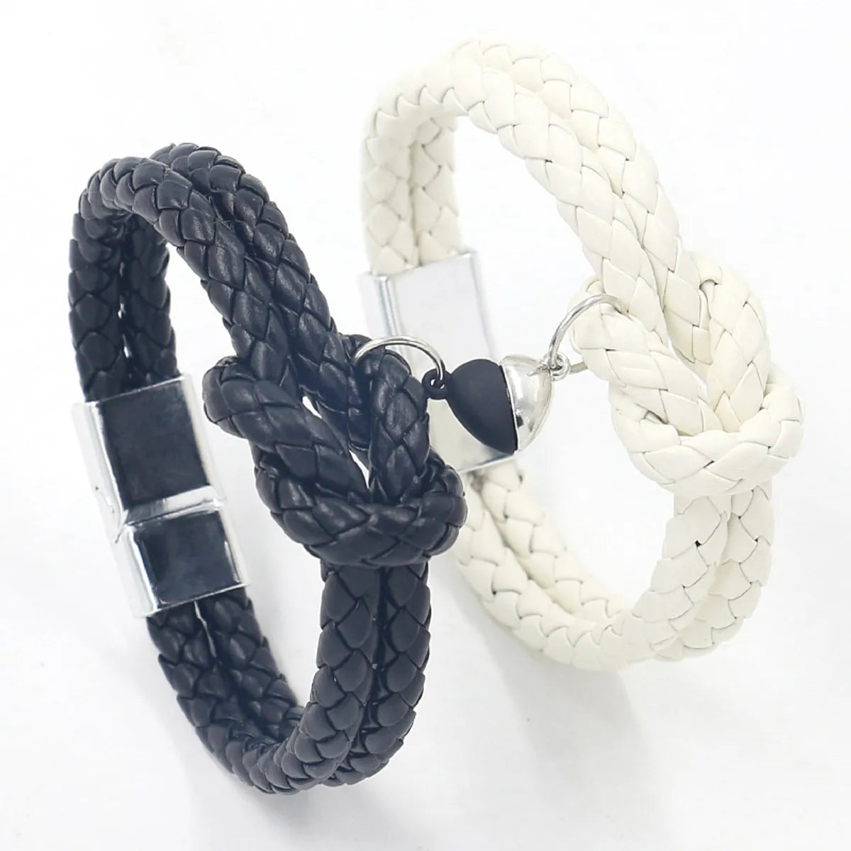 silver chain bracelets for women-Fashion Heart Shape Pu Leather Braid Couple Bracelets