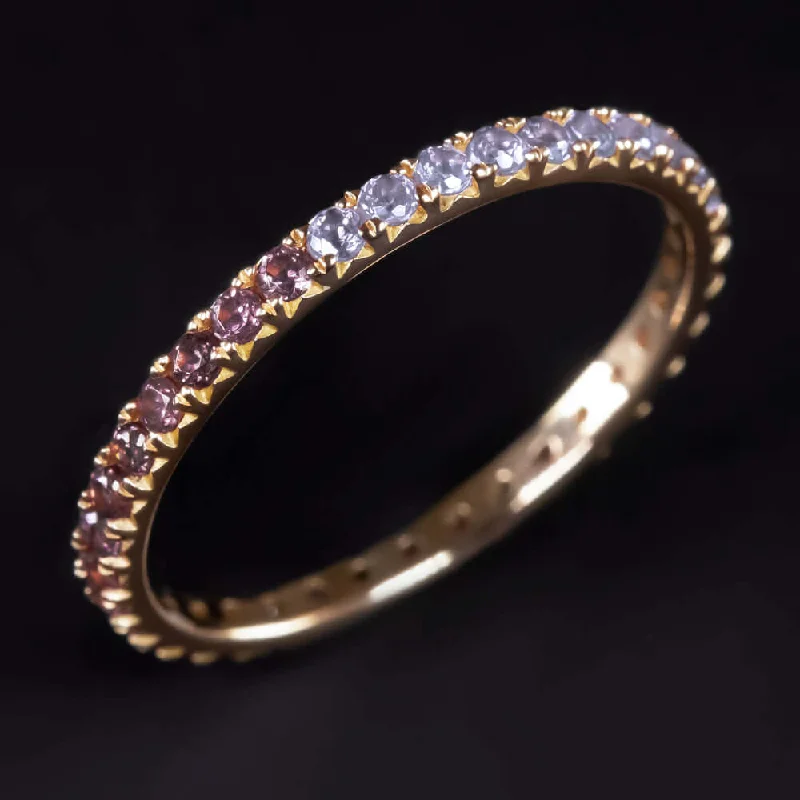 halo sapphire engagement rings for women-14K RHODOLITE GARNET TANZANITE ETERNITY RING STACKING WEDDING BAND PURPLE BLUE