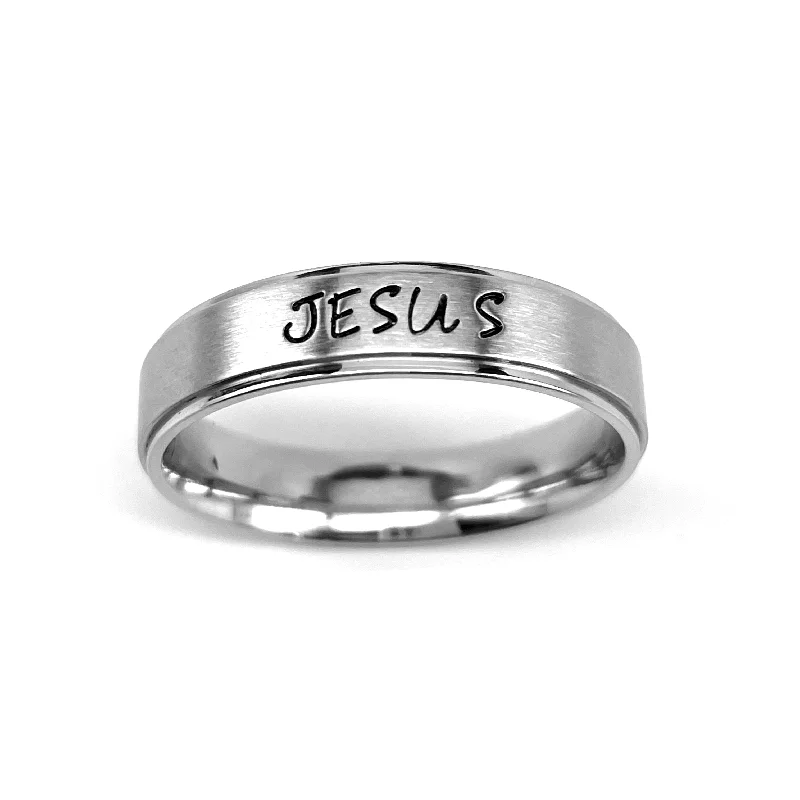 anniversary rings for women-Jesus Hand Stamped Band Ring