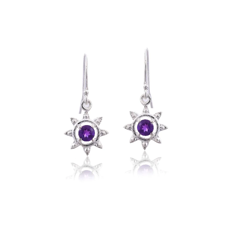 statement gemstone earrings for women-Silver Mountain 925 Silver Amethyst hook Earring